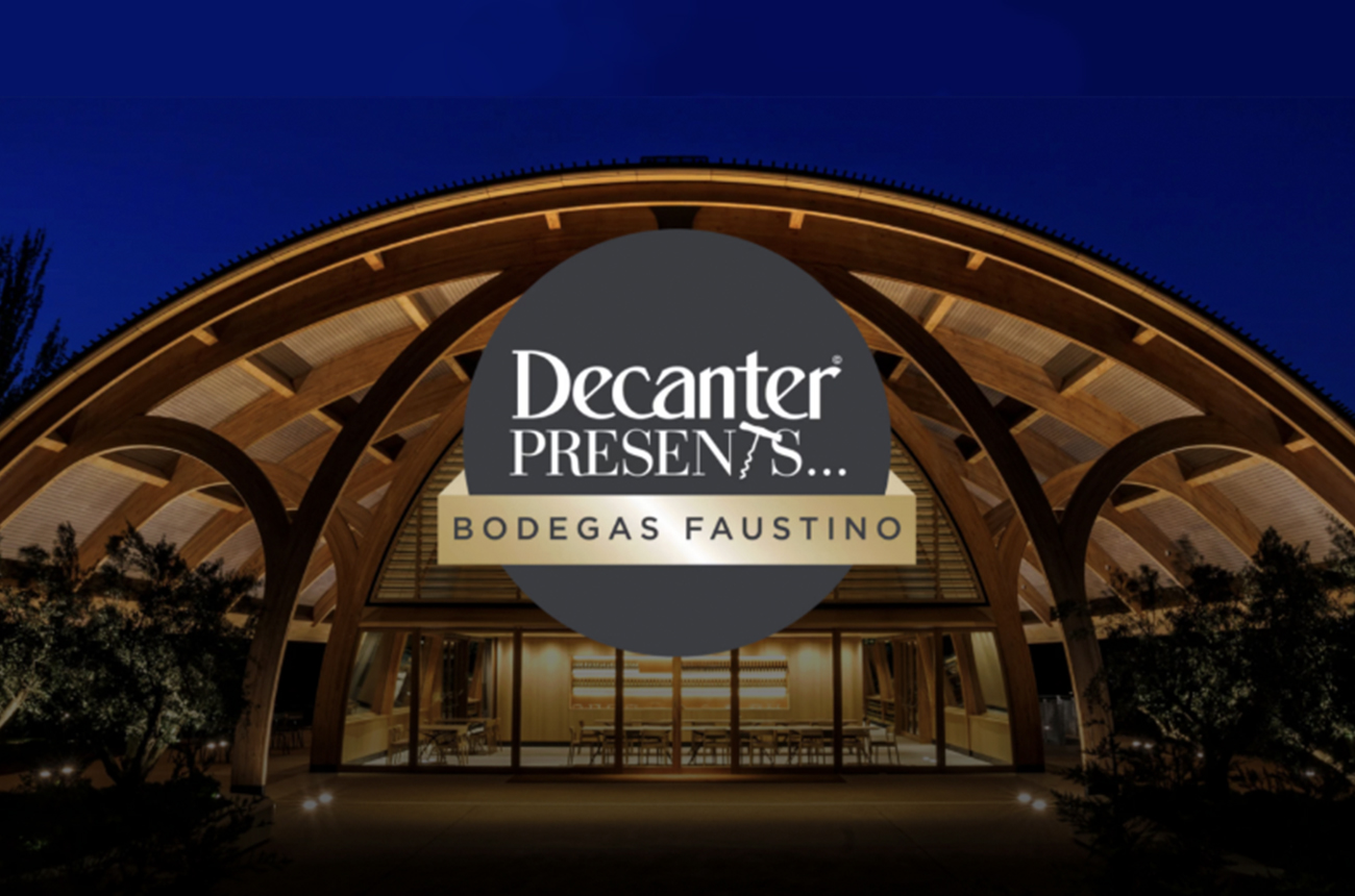 Boedgas Faustino winery, with 'Decanter Presents Bodegas Faustino' written on it