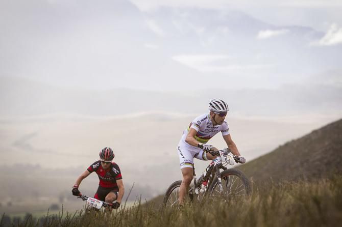 Nino Schurter of Scott-Odlo MTB Racing and Lukas Fluckiger of BMC Mountainbike Racing