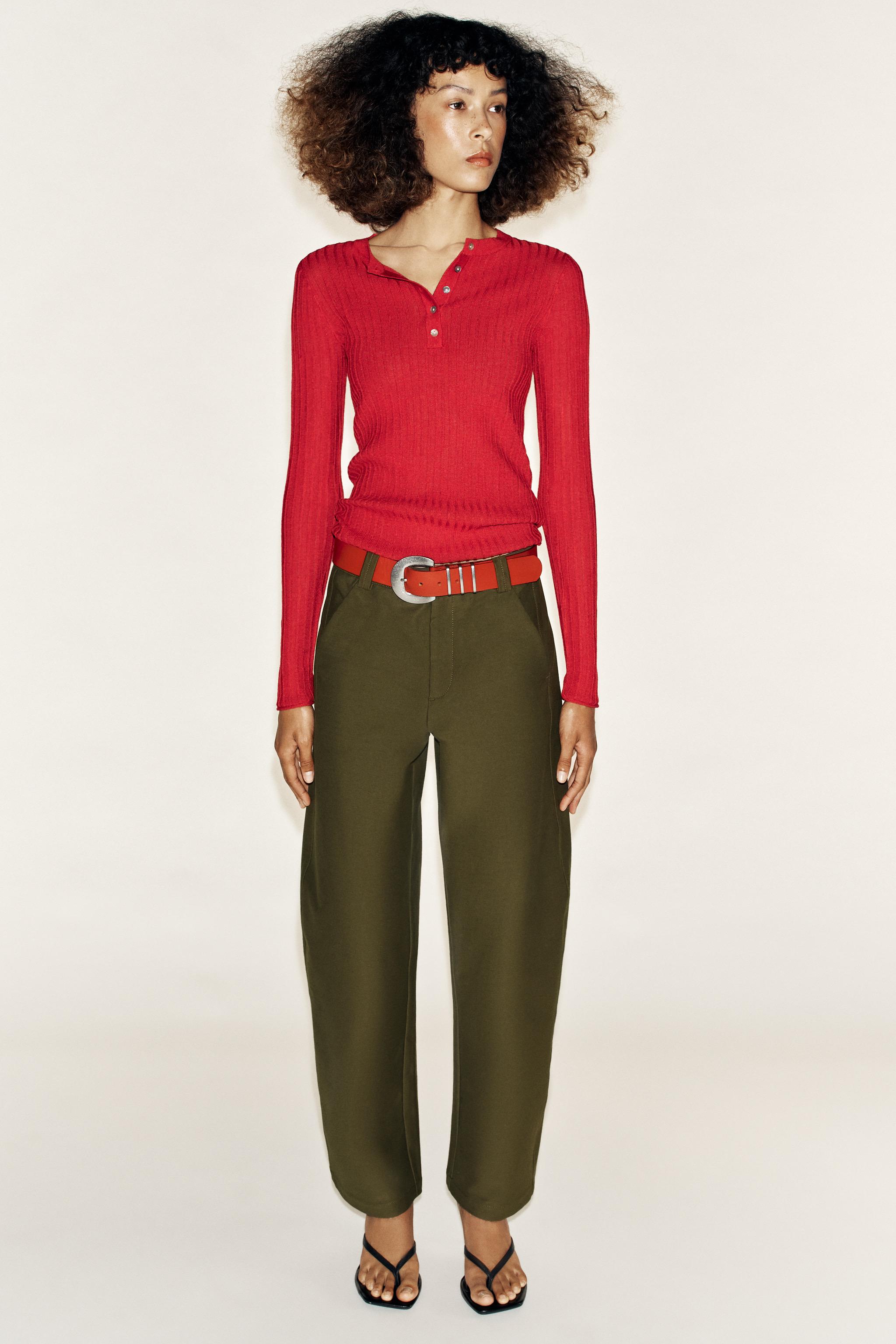 Henley Button T-Shirt - Red - S
