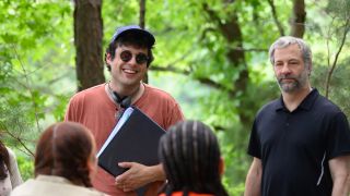 Director Paul Briganti and producer Judd Apatow on the set of