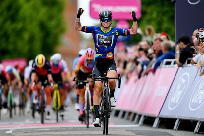 Lorena Wiebes (DSM) takes stage two victory in the 2022 Ride London Classique in Epping, Essex