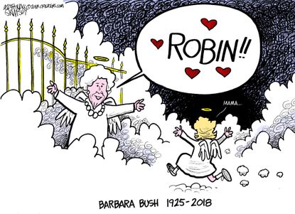 Editorial cartoon U.S. Barbara Bush Robin Bush reunited