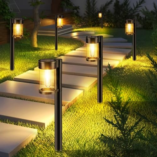 Mancra Solar Pathway Lights Outdoor, 10 Pack Metal &amp;amp; Glass Solar Lights Outdoor Waterproof Landscape Path Lights for Yard Walkway Garden Decor, Warm White