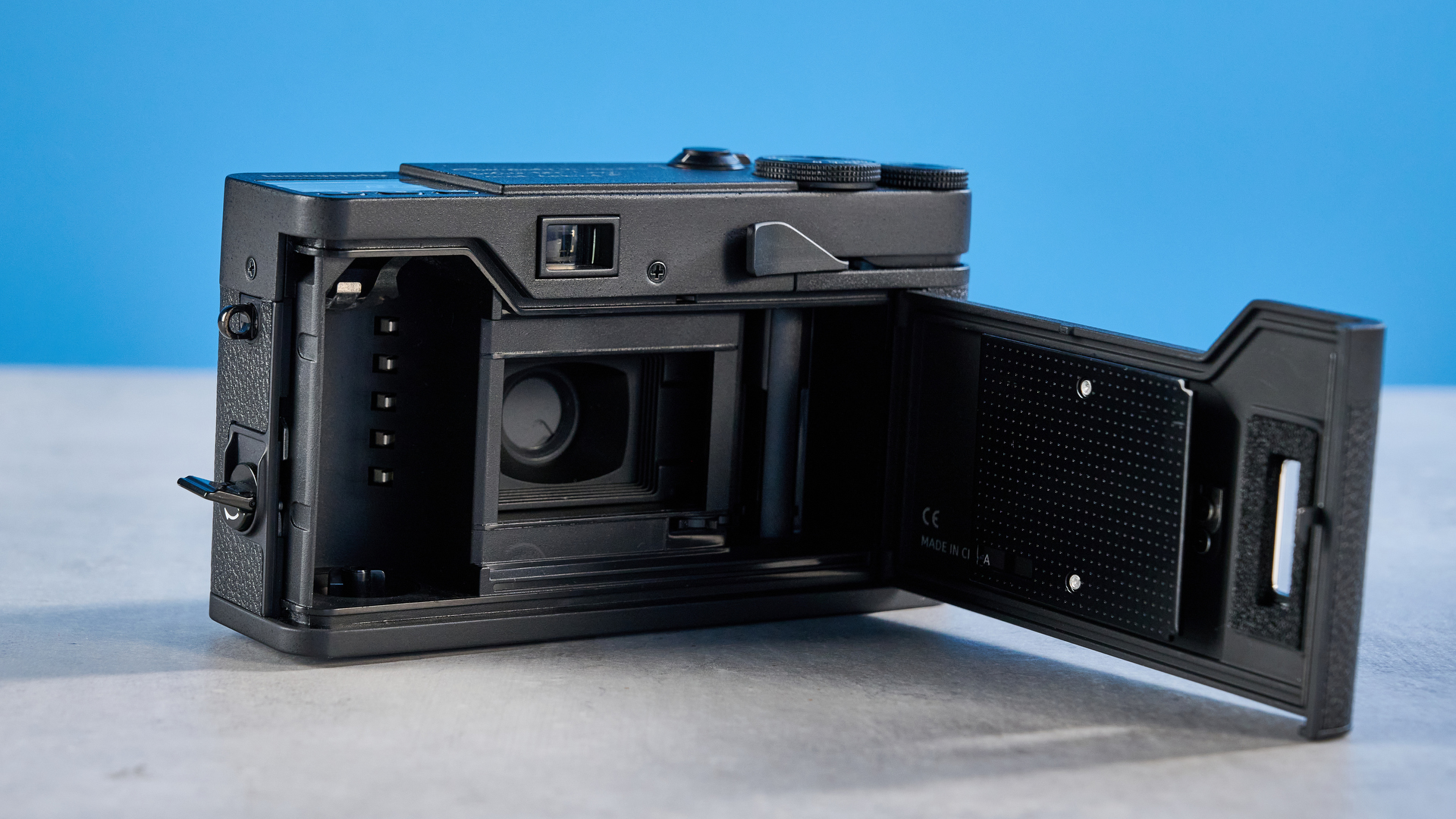 A black Lomography Lomo MC-A 35mm film camera