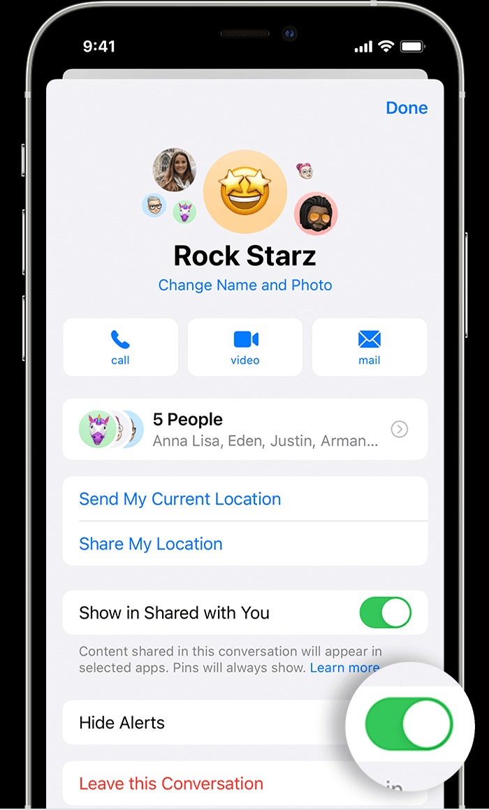 hide alerts iphone group chat