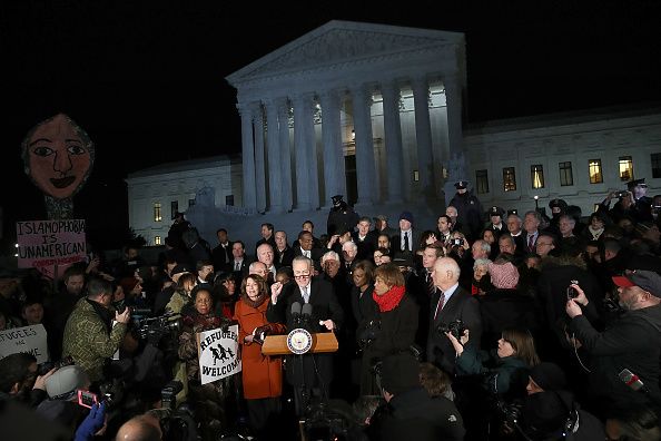 Democratic leaders outside the Supreme Court Monday.