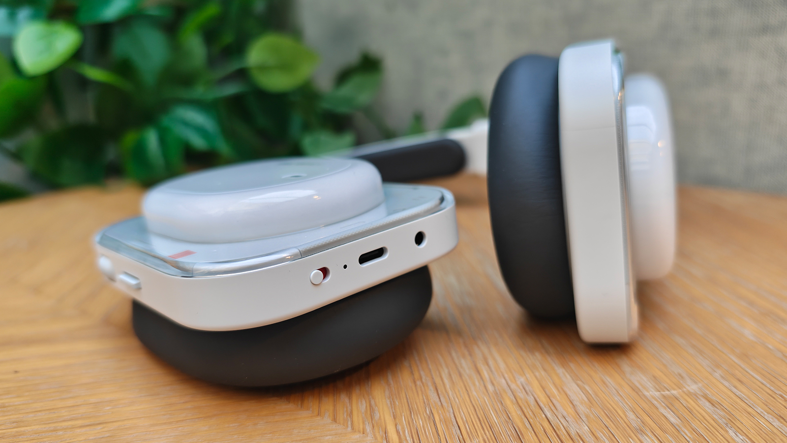 White headphones on a table