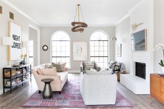 modern living room with arched windows