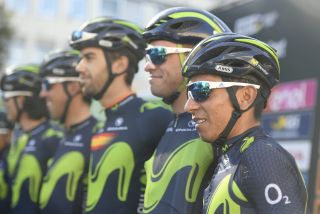 Nairo Quintana and the Movistar team are introduced to the crowd