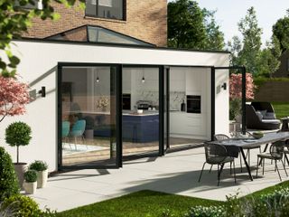 flat roof extension with bi-fold doors and roof lantern