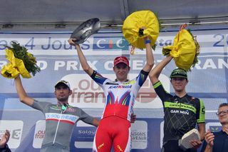 Alexander Kristoff wins the 2015 GP Plouay from Simone Ponzi and Ramunas Navardauskas