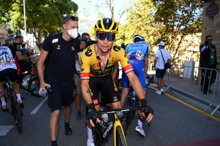 Primoz Roglic injured his shoulder when he crashed out of the Vuelta a España