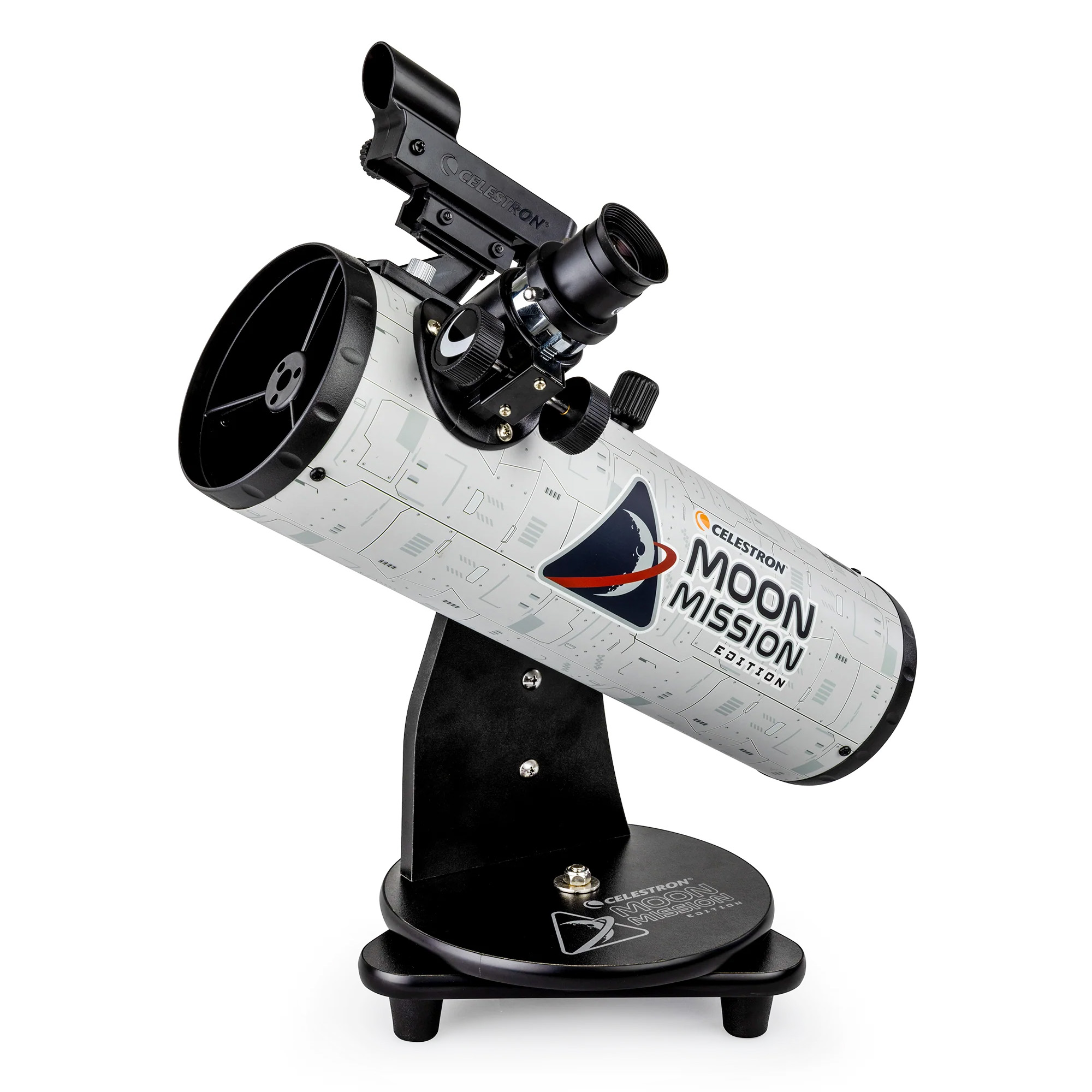 The Celestron Moon Mission 100mm Tabletop Dobsonian against a white background.