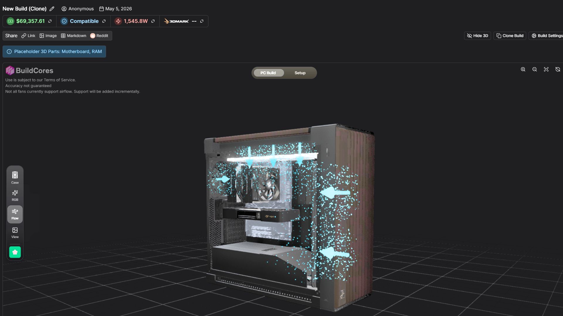 3D visualisation of a game PC with airflow