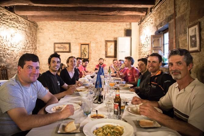 The team enjoys a dinner at one of Spain's many beautiful hotels