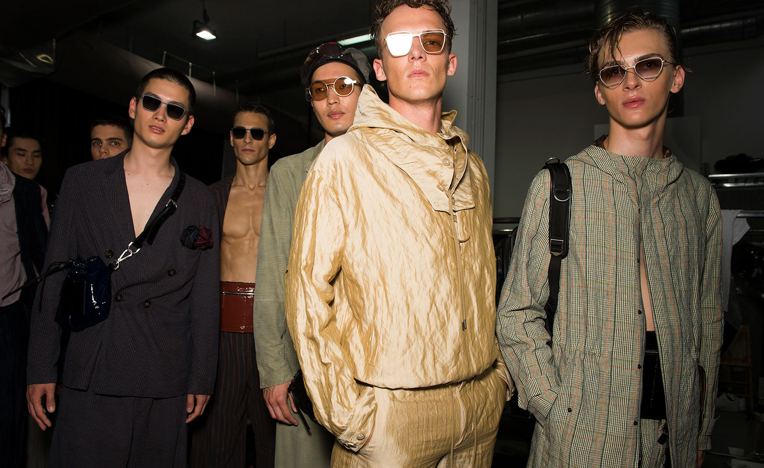 Males modelling backstage Emporio Armani S/S 2020