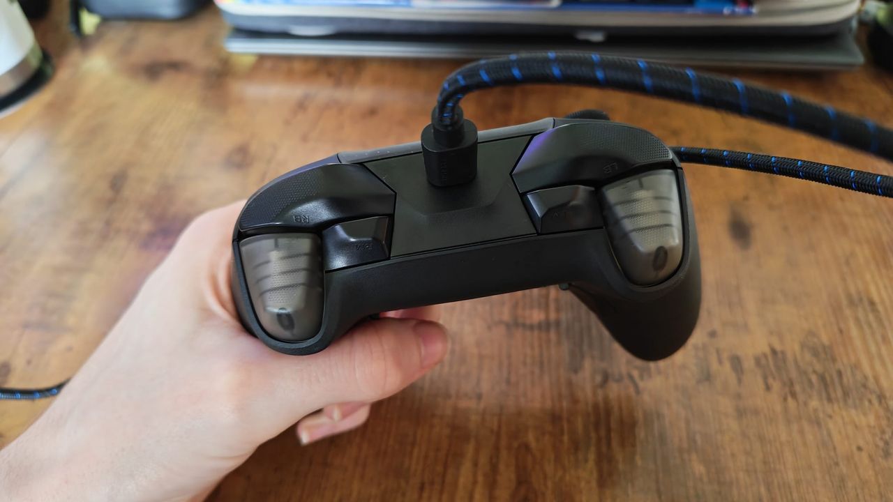 The top of the Flydigi Vader 5S controller, showing its extra bumpers, triggers, and shoulder buttons