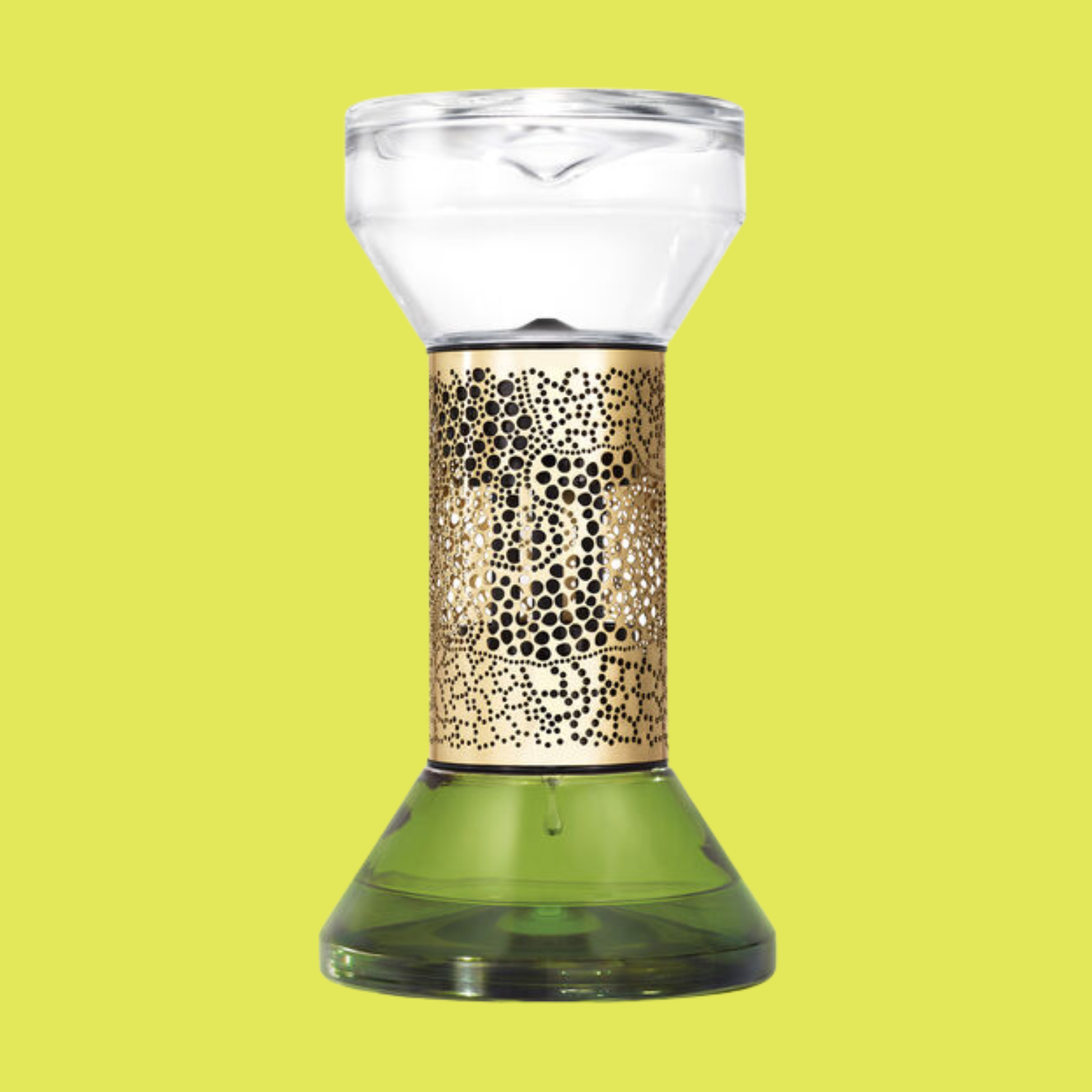 An hourglass diffuser with a green base