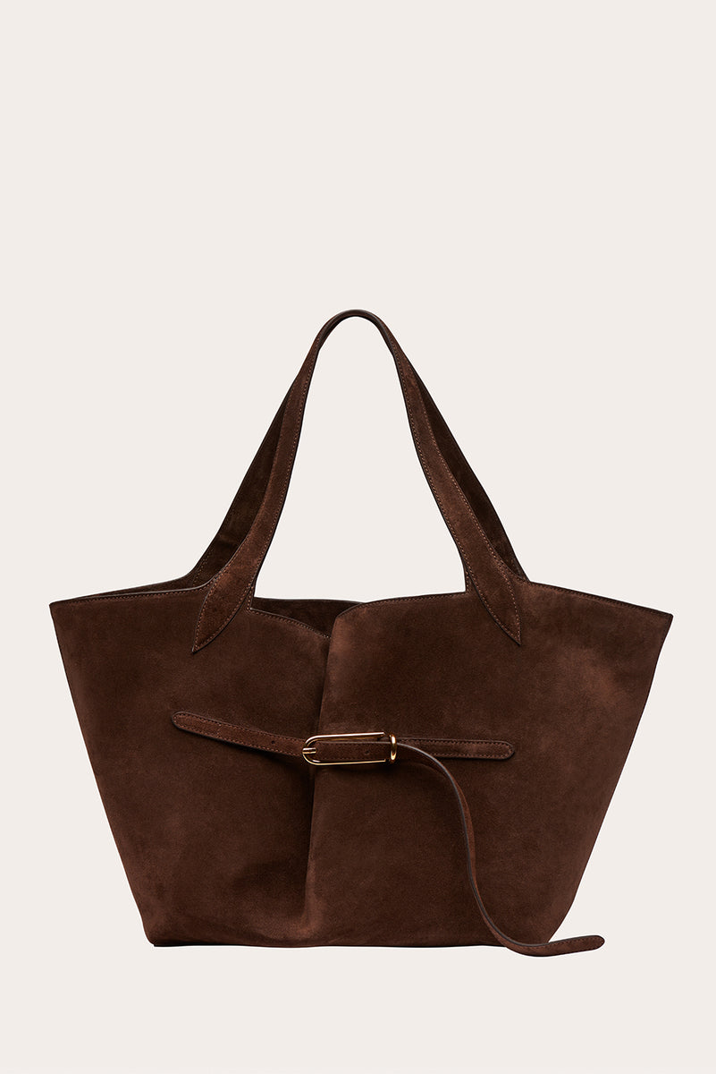 Belted Tote Dark Brown Suede
