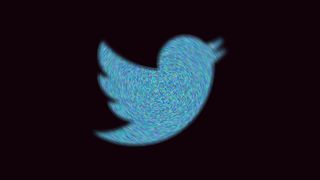 Distorted Twitter logo on a black background