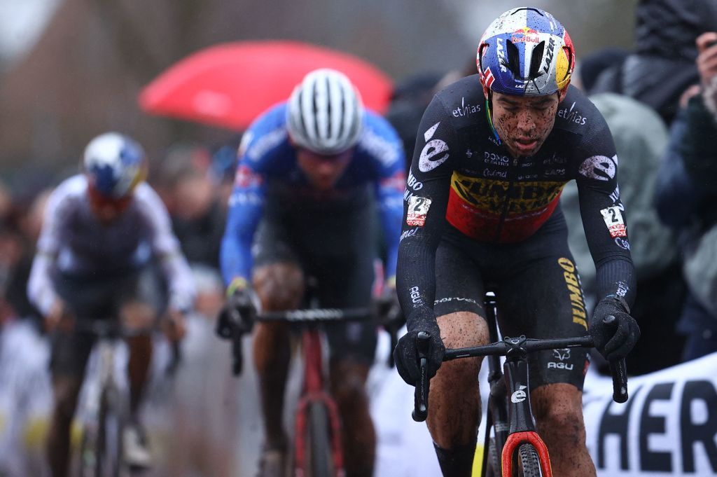 Belgian Wout Van Aert pictured in action during the mens elite race of the cyclocross cycling event race 68 in the Exact Cross competition Friday 30 December 2022 in LoenhoutBELGA PHOTO DAVID PINTENS Photo by DAVID PINTENS BELGA MAG Belga via AFP Photo by DAVID PINTENSBELGA MAGAFP via Getty Images