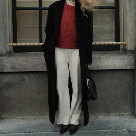 woman in winter white pants