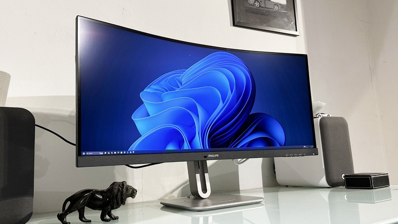 The Philips 34B2U5900C 5K2K monitor in a home office during our testing