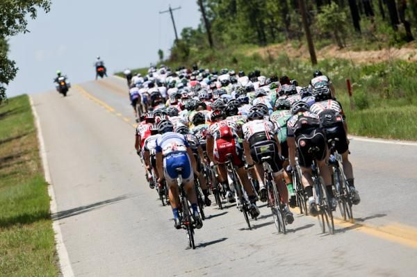 The elite men stay together and moving fast on one of the climbs.
