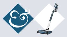 Shark PowerPro Pet cordless vacuum on tile background next to Homes & Gardens '&' logo.