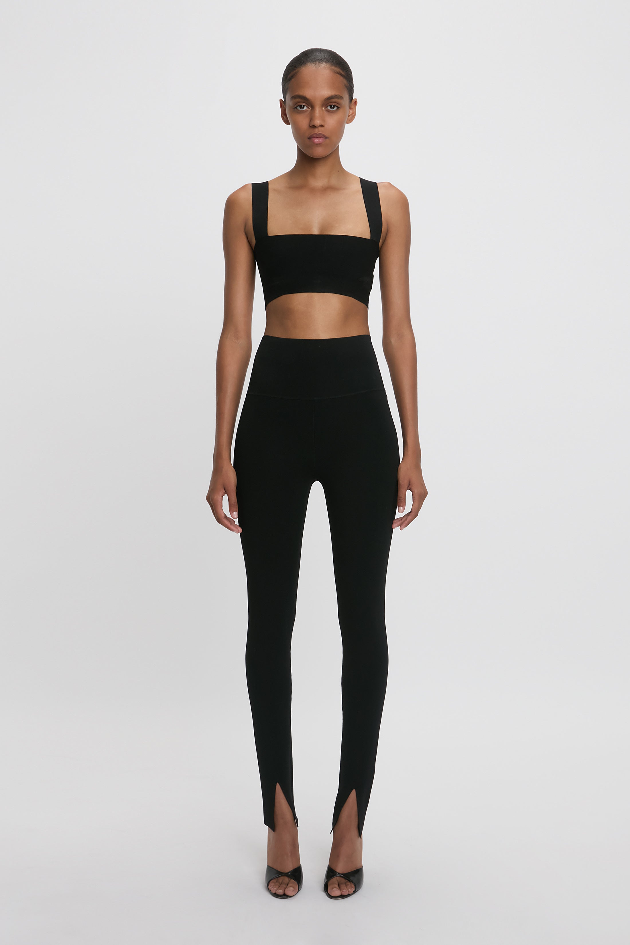 Split Front Leggings in Black
