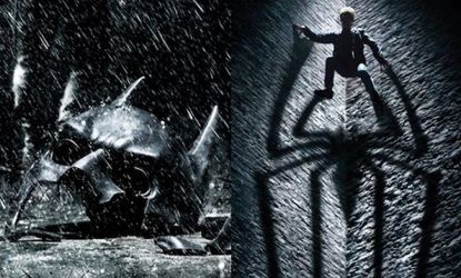 Batman's broken mask is seen in part of a new poster for "The Dark Knight Rises": The promotional image was released within hours of new art for "The Amazing Spider-Man."