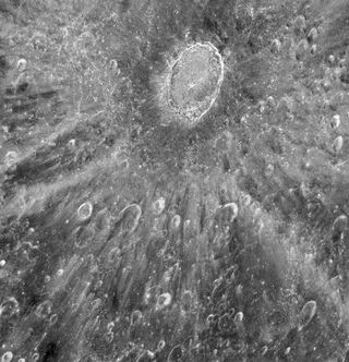 Astronomers using NASA's Hubble Space Telescope took this photo of the moon's Tycho Crater in January 2012 to help prepare for the transit of Venus across the sun's face on June 5-6. Hubble will observe the transit, using the moon as a mirror.