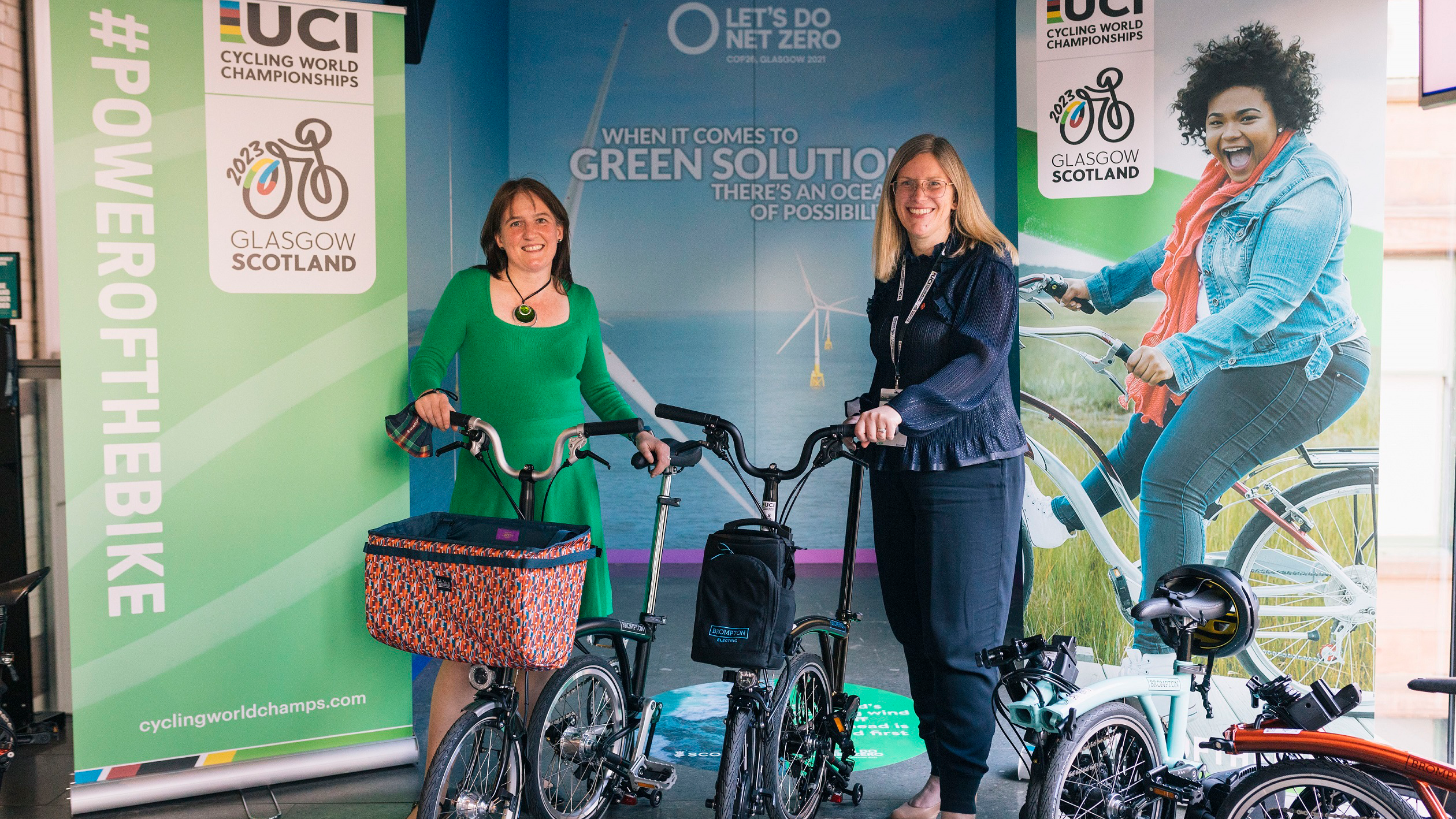 Minister for Public Health, Women's Health and Sport Maree Todd, MSP and Trudy Lindblade, CEO of 2023 UCI Cycling World Championships