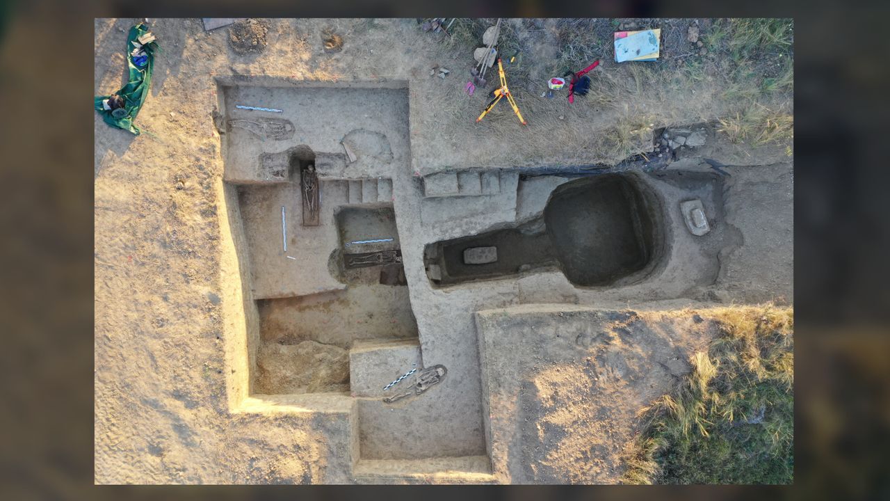 The latest excavations have also revealed this tomb of a warrior, who was buried with honors sometime between the fourth and sixth centuries A.D.