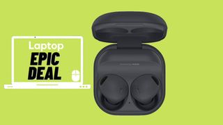 Samsung Galaxy Buds 2 Pro against green backgrounds