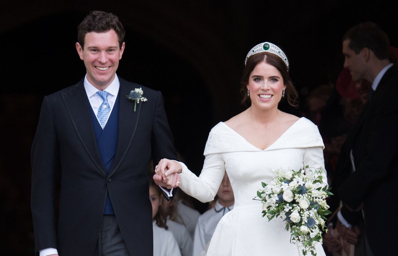 Princess Eugenie of York and Jack Brooksbank leave St George&#039;s Chapel on their wedding day