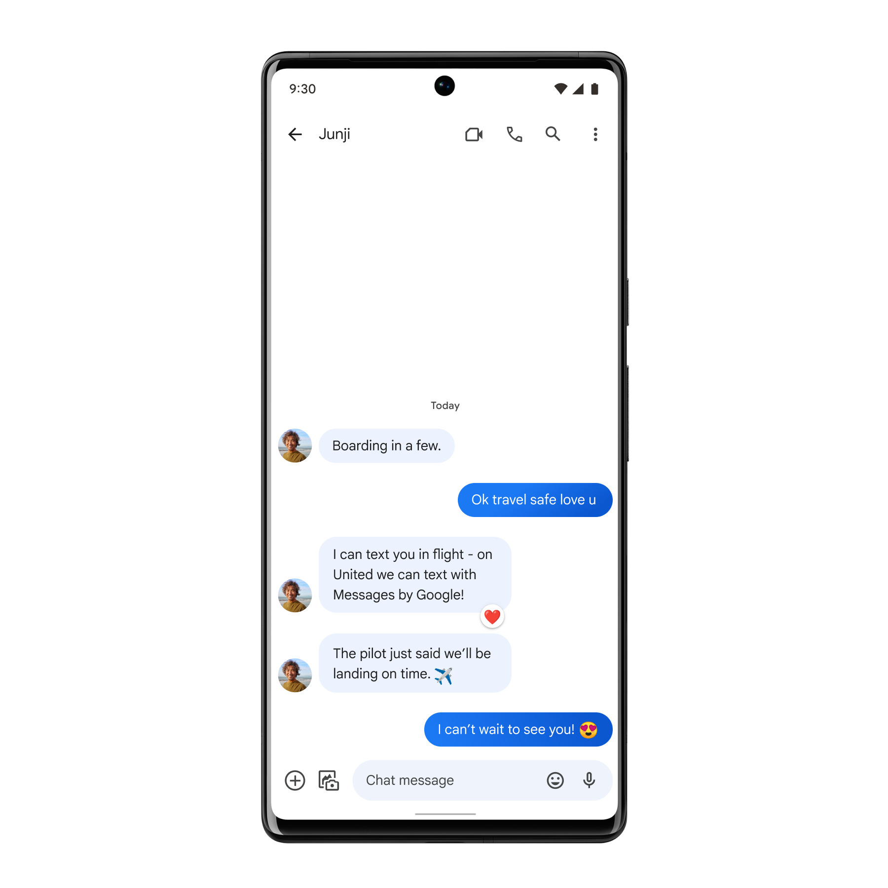 SMS durante un vuelo usando RCS en Google Messages