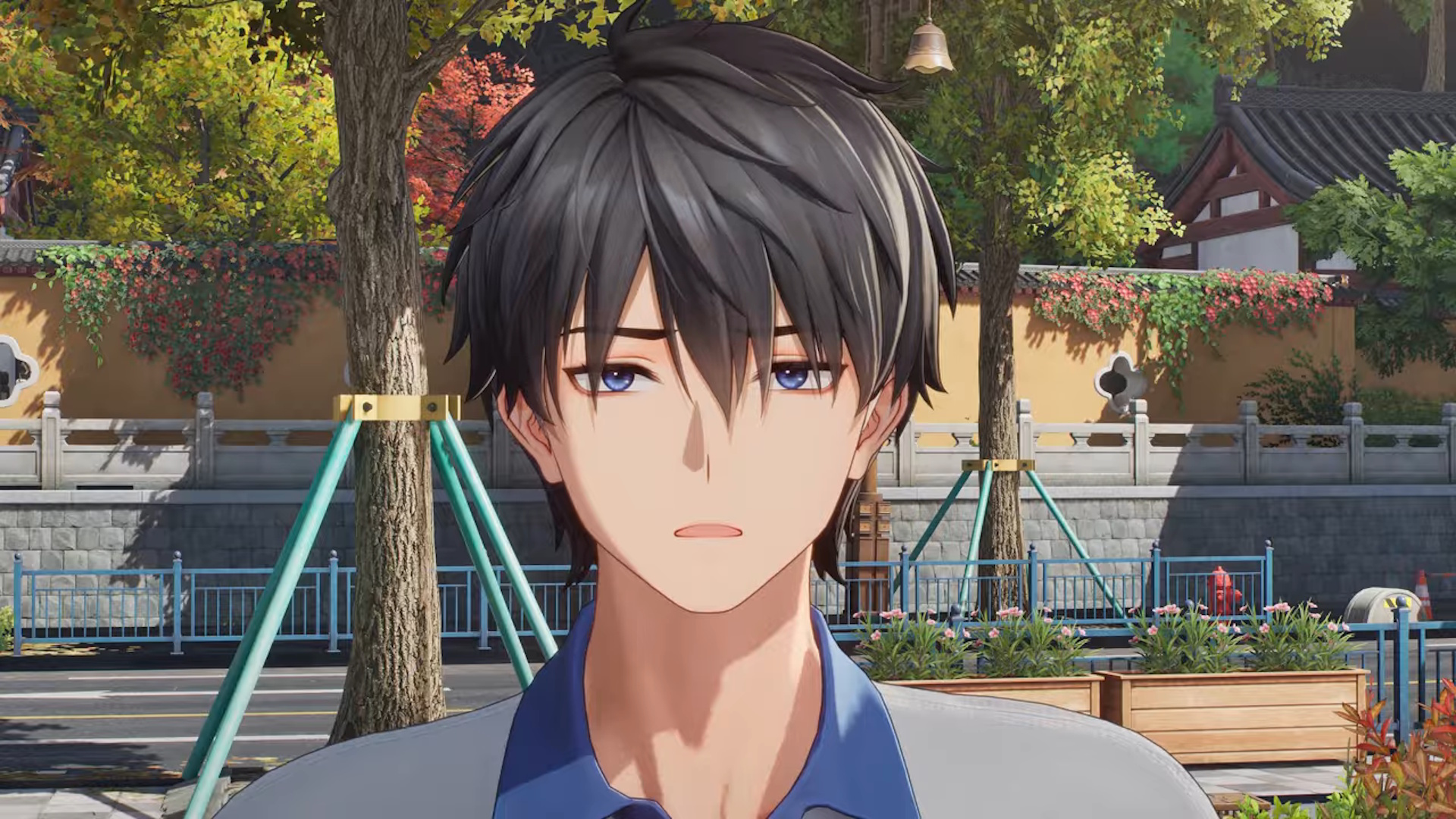Ananta - The Captain looks put out, staring into the camera while standing in a public park
