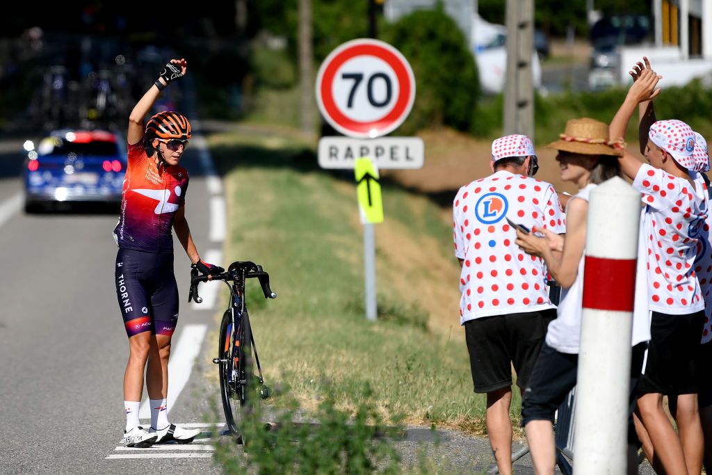 ALBI FRANCE JULY 27 Barbara Malcotti of Italy and Team Human Powered Health with mechanical problem during the 37th Vuelta a Castilla Y Leon 2023 Stage 2 a 1862km stage from Coca to Segovia on July 27 2023 in Segovia Spain Photo by Alex BroadwayGetty Images