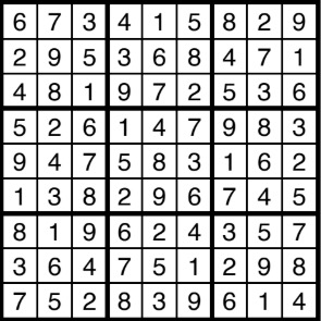 A solved sudoku.