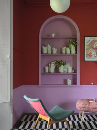red and pink living room
