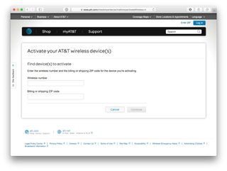 AT&T's online activation site