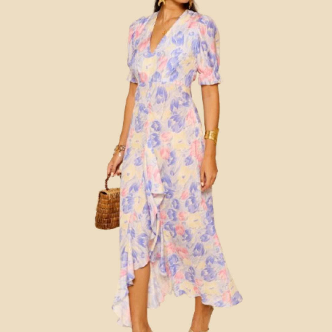 RIXO Ariel Midi Dress in Tulip Fields