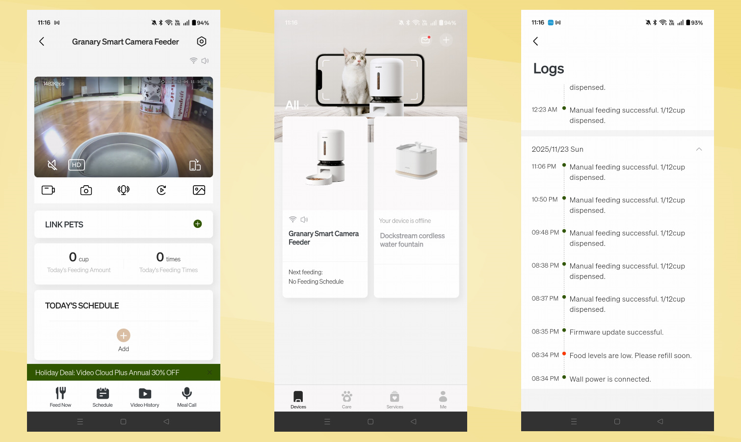 Petlibro Granary Smart Camera Feeder screen shots.