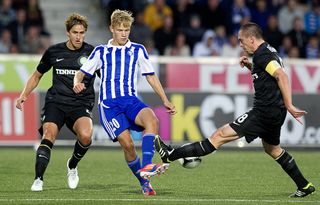 Joel Pohjanpalo in action for HJK Helsinki against Celtic in August 2012.