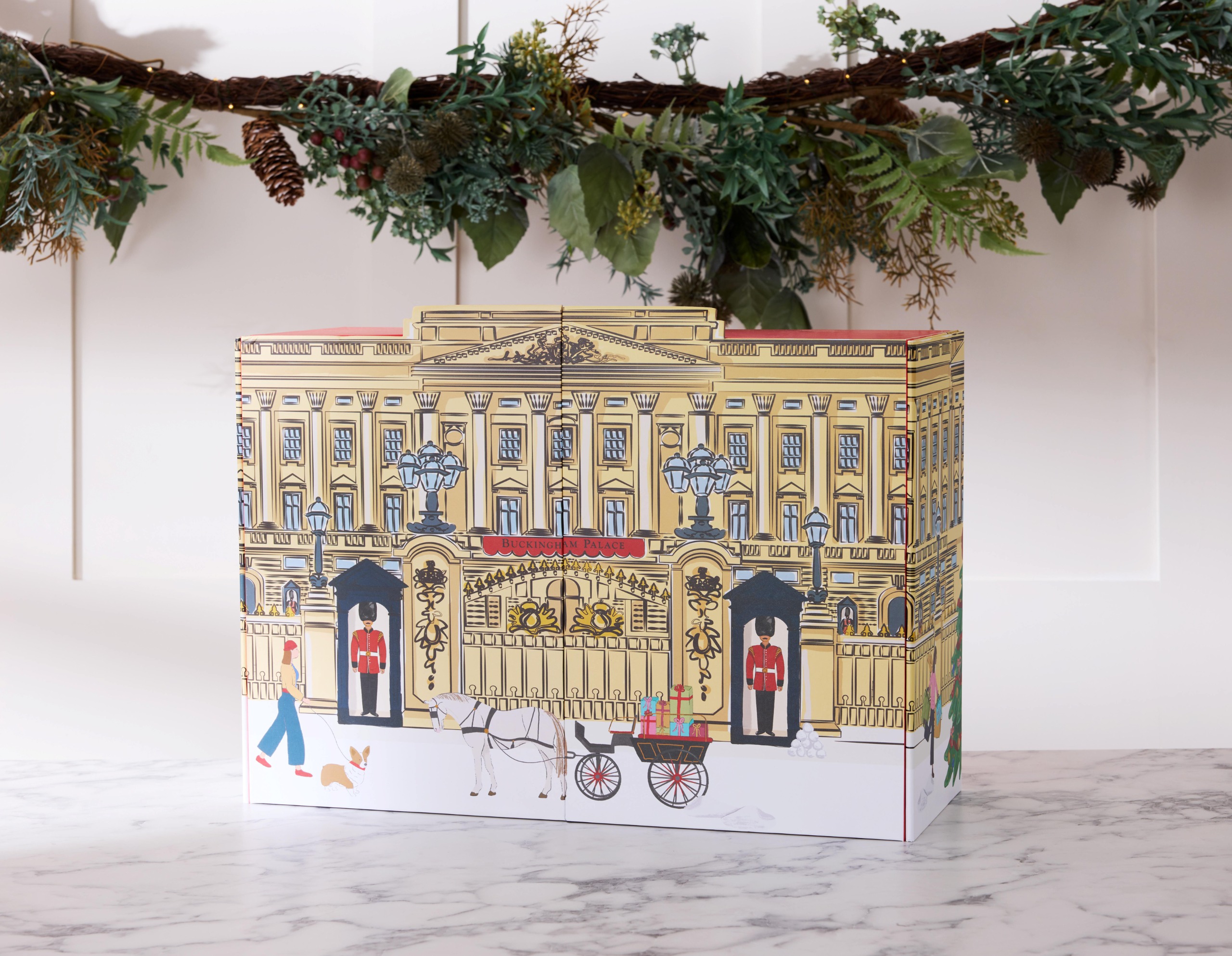A Buckingham Palace advent calendar sitting on a table