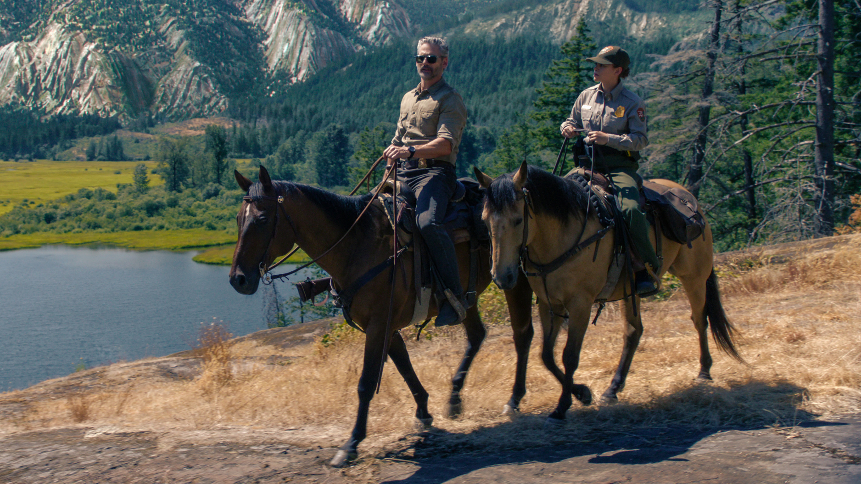 Eric Bana as Kyle Turner and Lily Santiago as Naya Vasquez in Untamed.