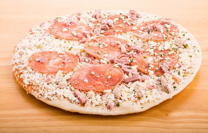 A frozen pizza