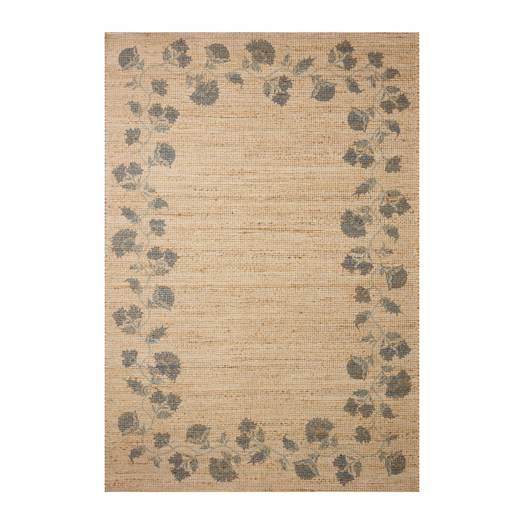 Loloi Chris Loves Julia Rue Collection Rue-05 Natural/denim 7'-6&amp;quot; X 9'-6&amp;quot; Area Rug Jute Neutral Floral Living Room Bedroom Rug