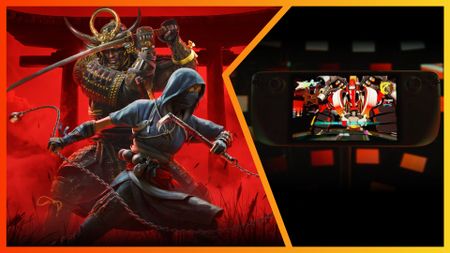Image of AC Shadows cover art & Steam Deck